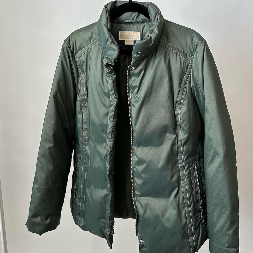 MICHAEL KORS Green Waterfowl Down Quilted Puffer Jacket Winter Coat Size- Large